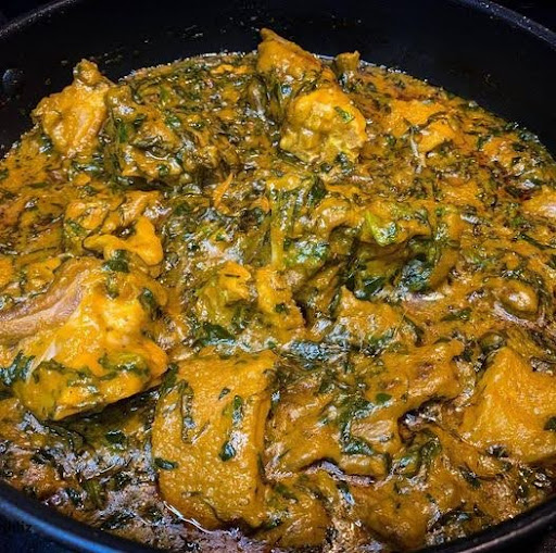 Traditional Nigerian Bitterleaf Soup (Ofe Onugbu), made with bitter leaves and lean protein, promoting metabolism and weight loss