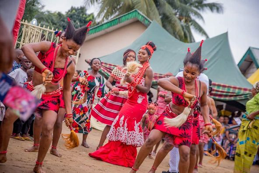 Traditional Ogoni dancers in vibrant attire performing during the Ogoni Day Festival.