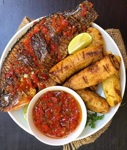 Roasted Plantain and Fish.