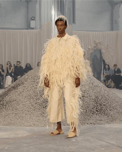 A model, modelling clothes from Iamisigo, one of Nigeria's creative industries. 