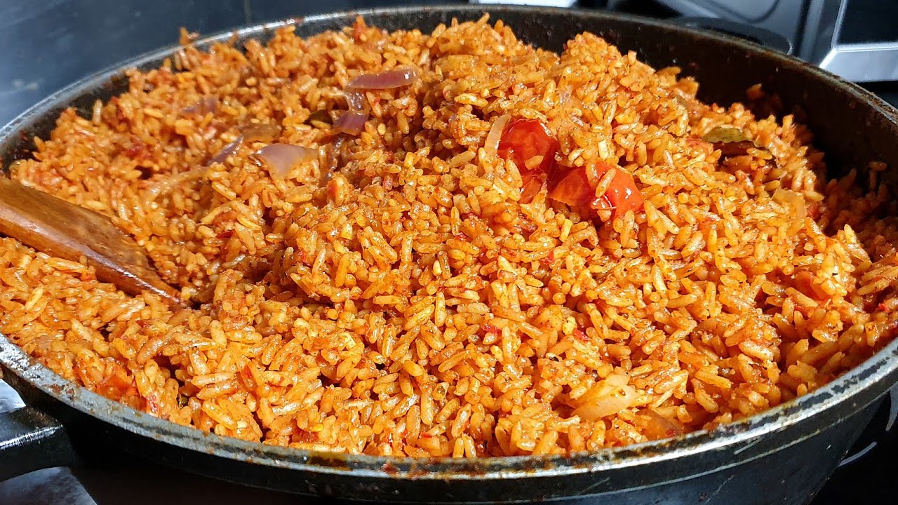 Traditional Nigerian Christmas jollof Rice is ready for festive celebration. 