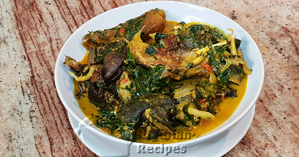  A plate of the indigenous foods of Imo State known as Ofe Owerri.