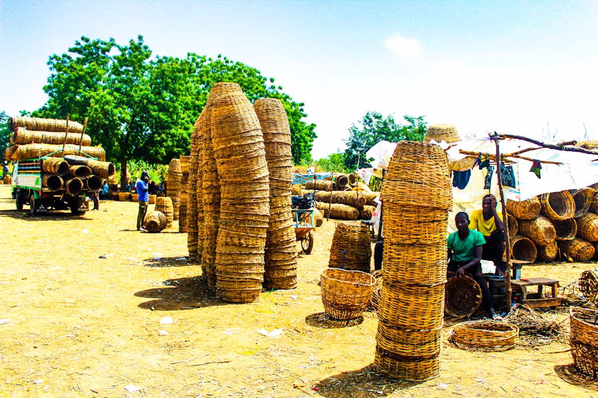 How to travel across Nigeria on a tight budget: A local market for selling baskets. 