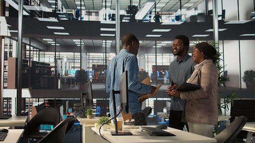 Tech enthusiasts collaborating in a tech hub.
