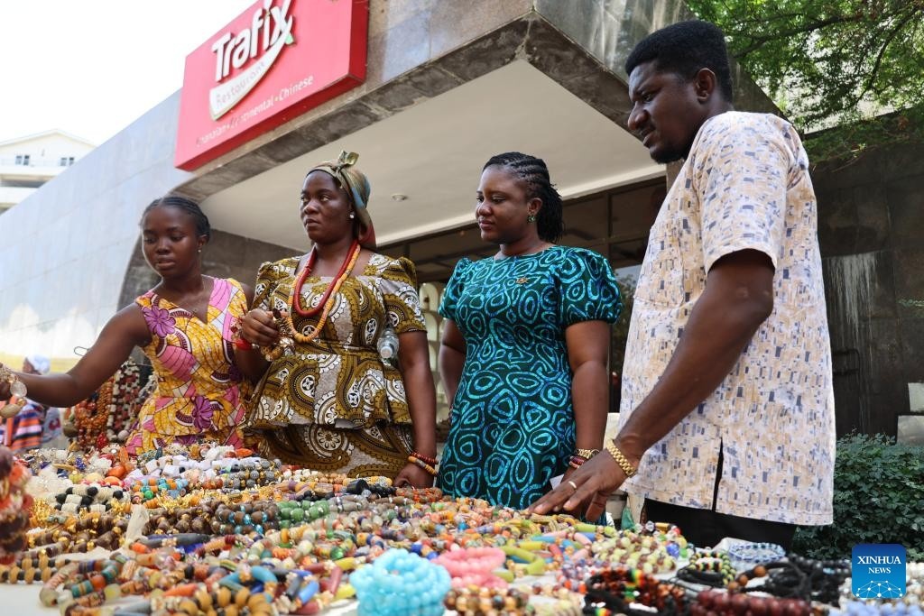 Celebrating craftsmanship in Accra: Visitors explore local beadwork at the 2026 Ghana Culture Week food and craft fair. The festivities began Friday, highlighting Ghana’s deep cultural roots through music, dance, and art. (Photo by Seth/Xinhua)