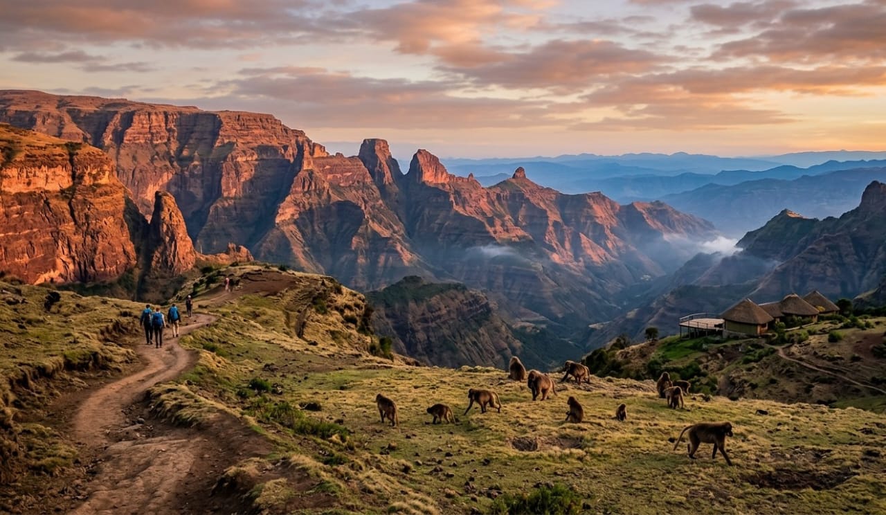 Landscape shot of the Simien Mountains of Ethiopia