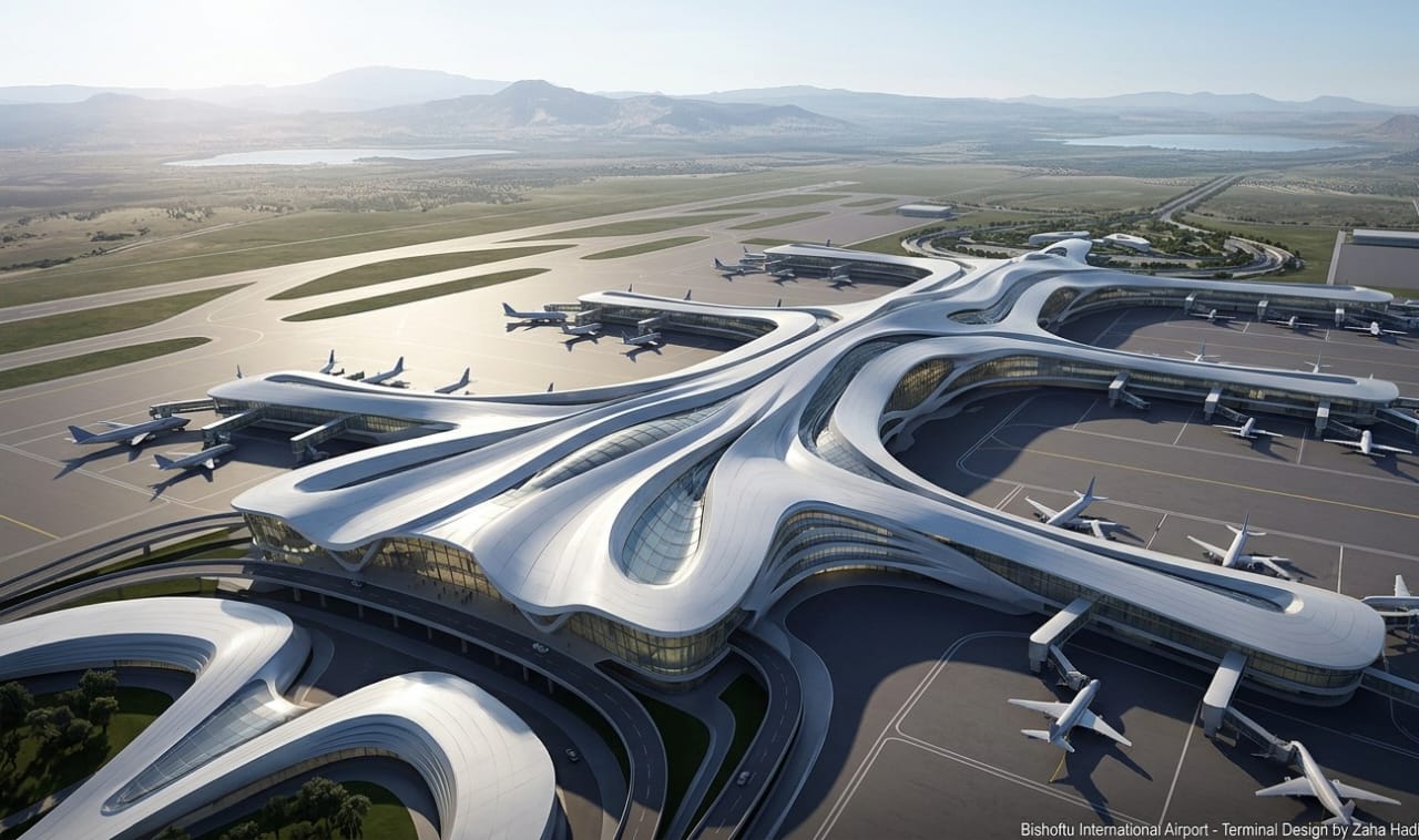 Aerial View of the architectural render of the Bishoftu International Airport