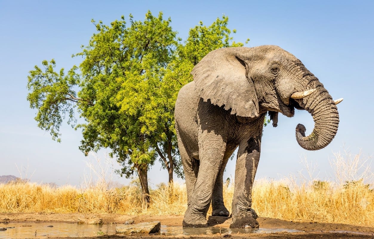 Elephants at Zakouma National Park wildlife in dry-season light